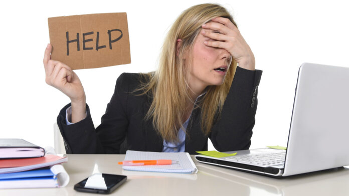 Young,Beautiful,Business,Woman,Suffering,Stress,Working,At,Office,Computer